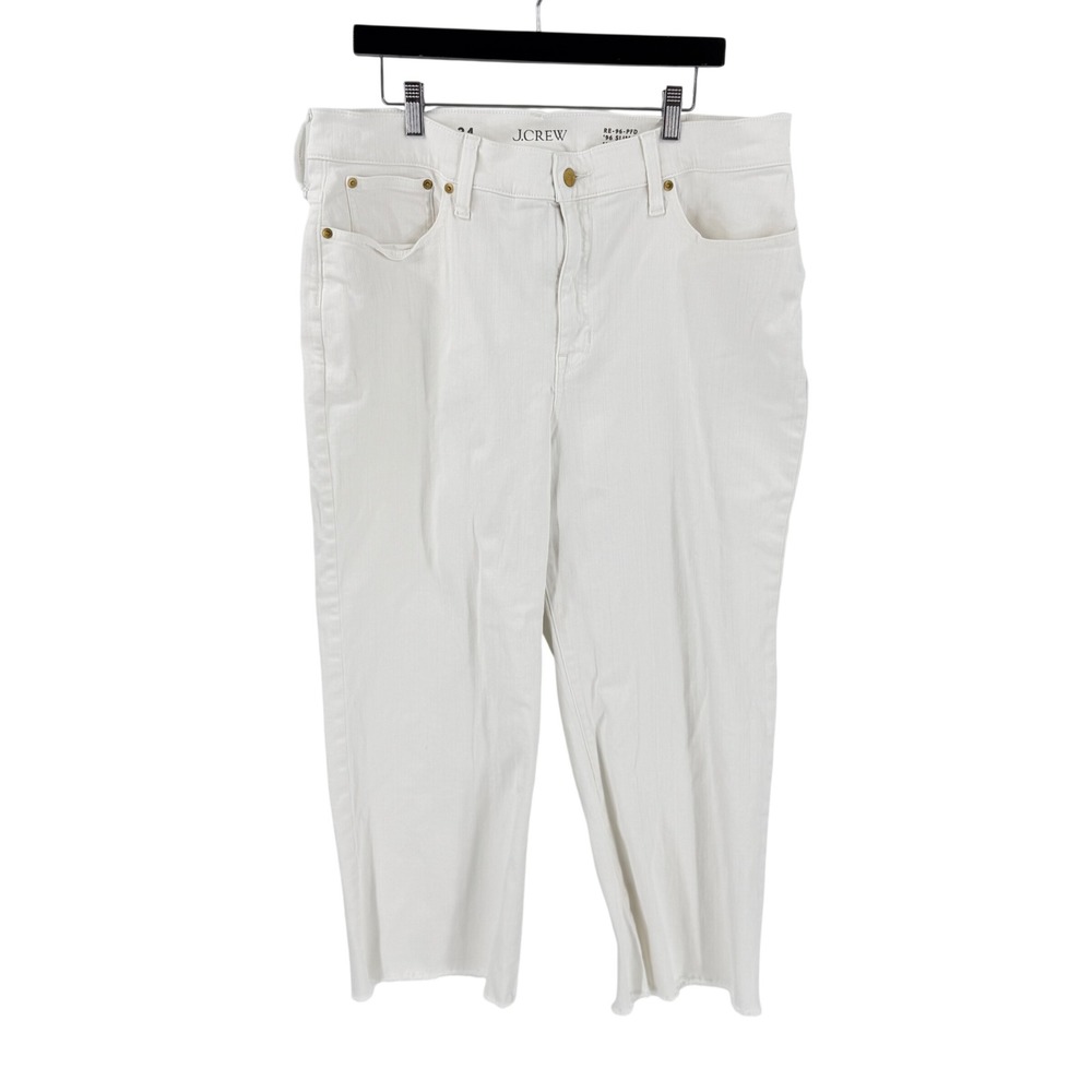 J. Crew Slim Wide Leg Jeans White 34 High Rise Raw Hem Coastal Clean Girl‎